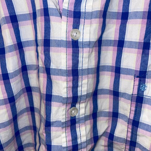 Izod Mens Plaid Short Sleeve Button-Down Shirt XXL Blue White Pink Cotton - Picture 5 of 7